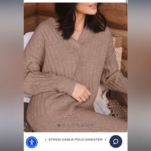 Stassi Cashmere Cableknit Polo Sweater (matching pants avail - separate listing)